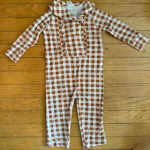 Kate Quinn shawl collar gingham jumpsuit 12-18m